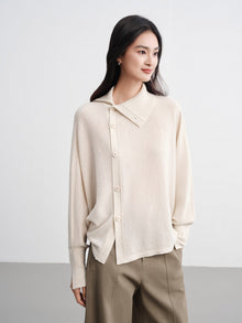 Asymmetric Soft Knit Top Sweater | White