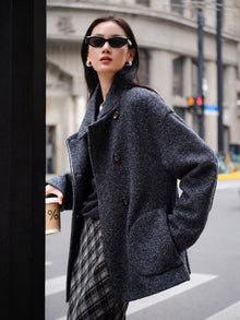 British Style Boucle Wool Yak Wool Woolen Coat | Grey