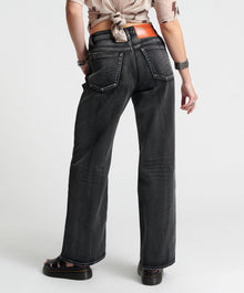 Cut-Out Jackson Mid Waist Wide Leg Denim Jeans | Faded Black