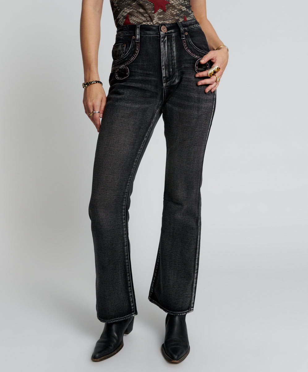 Charlie High Waist Slim Flared Denim Jeans | Faded Black