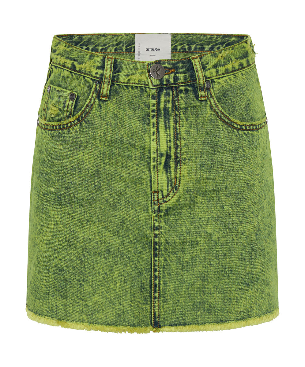 2020 High Waist Mini Denim Skirt | Cyber Lime