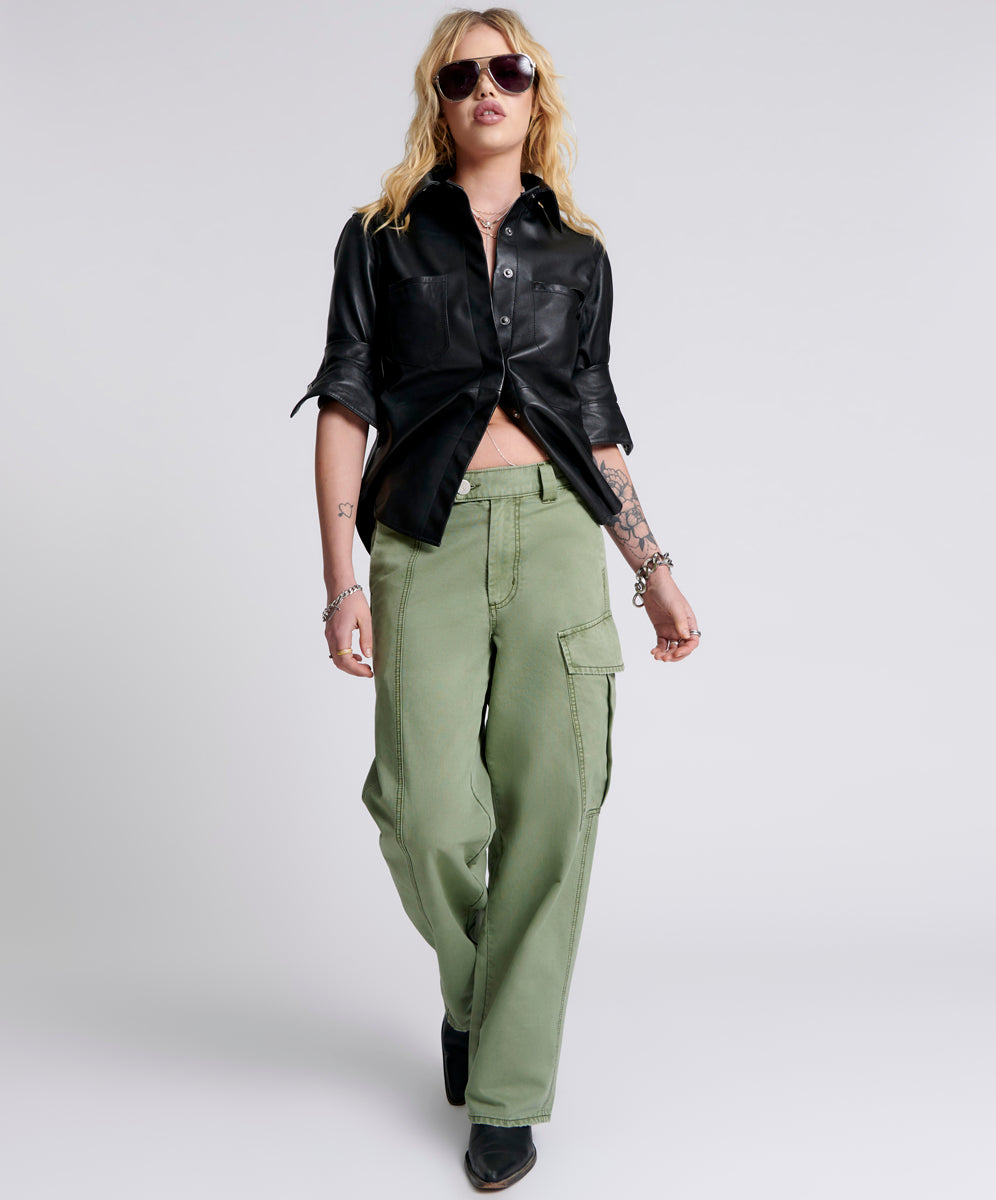 New Fiction Low Waist Wide Leg Cargo Denim Jeans | Khaki