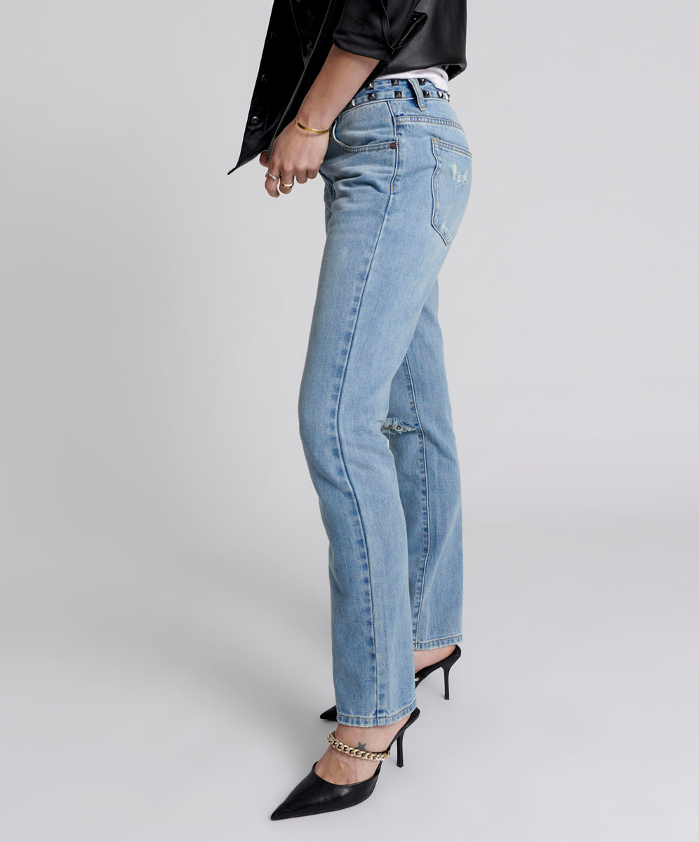 Truckers Mid Waist Straight Leg Denim Jeans | Hendrixe