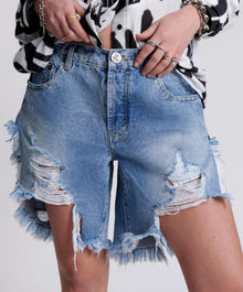 Frankies Low Waist Long Length Denim Shorts | Misty Blue