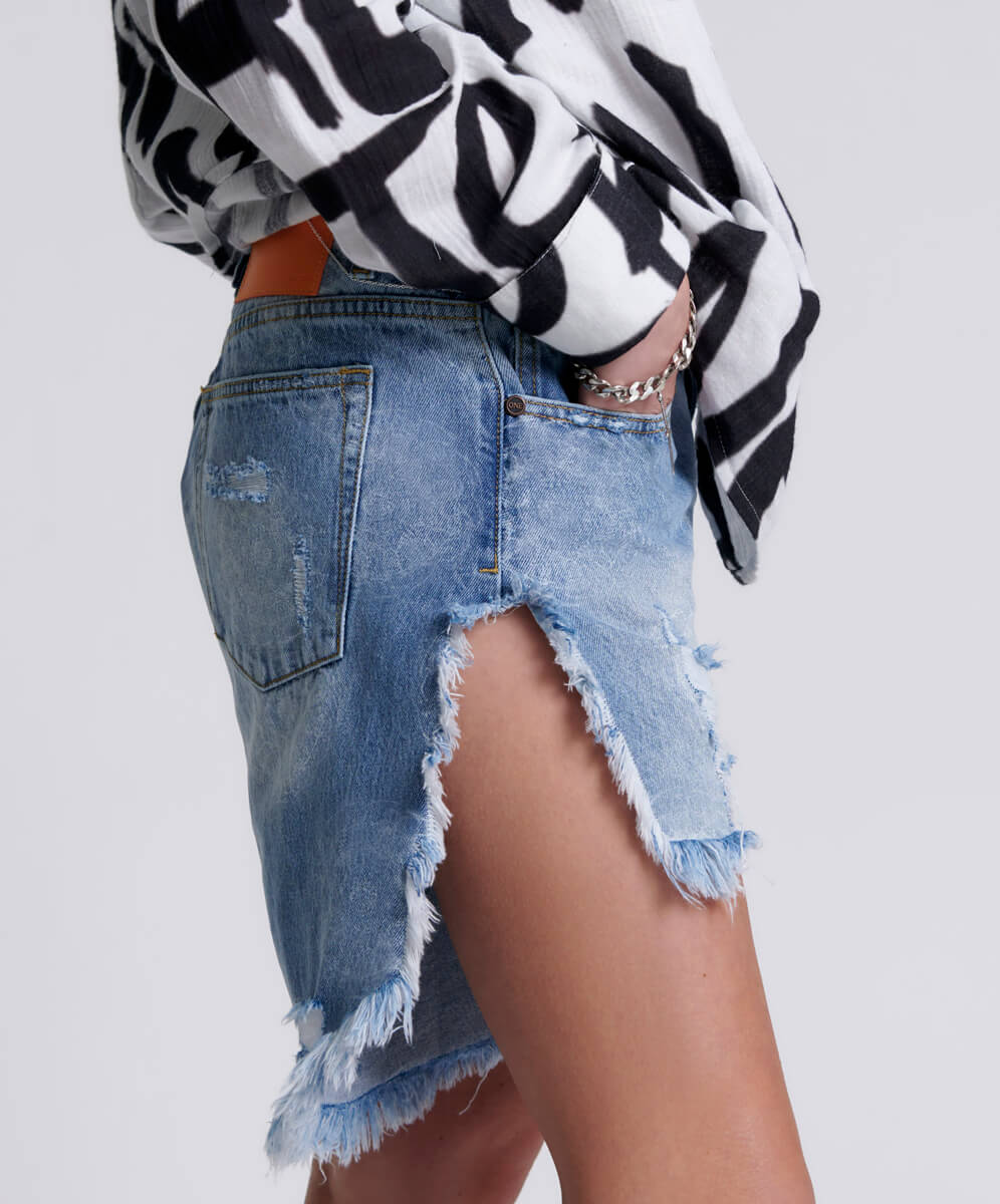 Frankies Low Waist Long Length Denim Shorts | Misty Blue