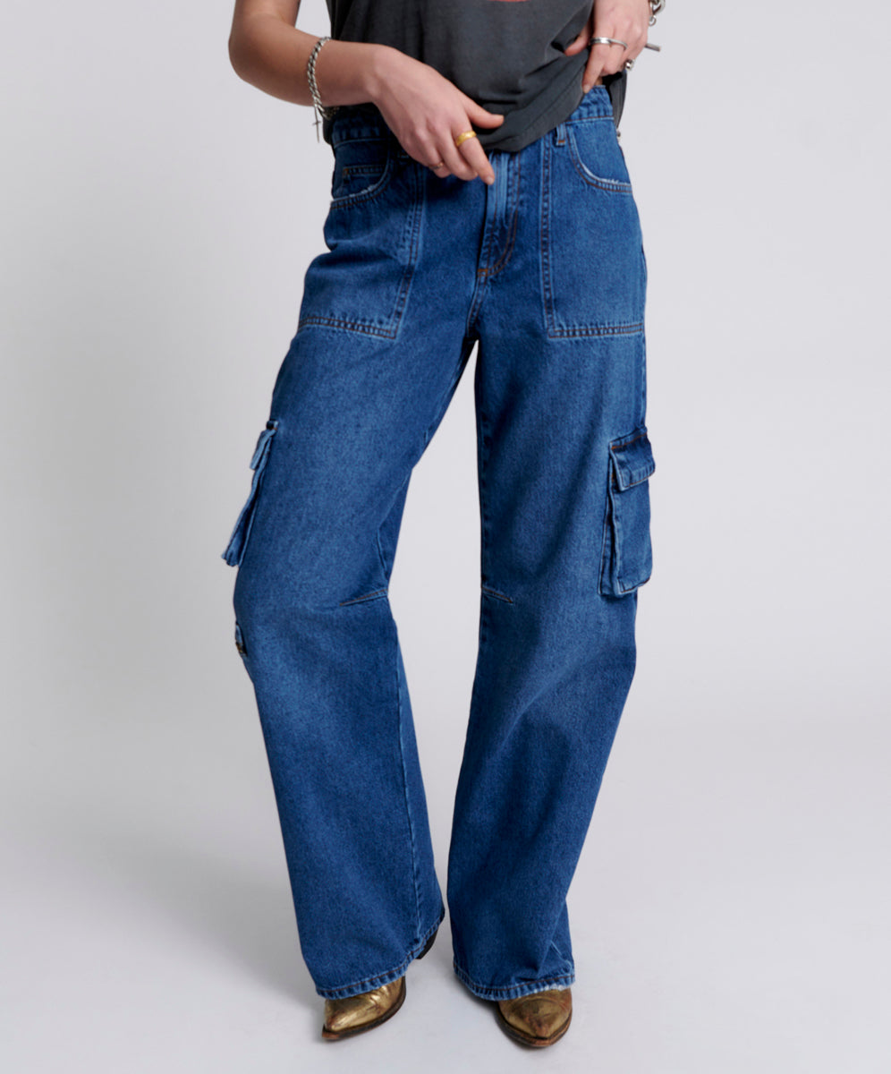 Jackson Mid Waist Cargo Denim Jeans | Rosewood