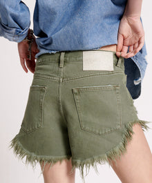 Outlaws Low Waist Mid Length Denim Shorts | Military Khaki