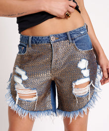 Frankies Low Waist Long Length Denim Shorts | Dark Blue Wash