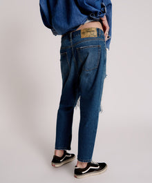 Kingpins Low Waist Cropped Boyfriend Denim Jeans | Bay Blue