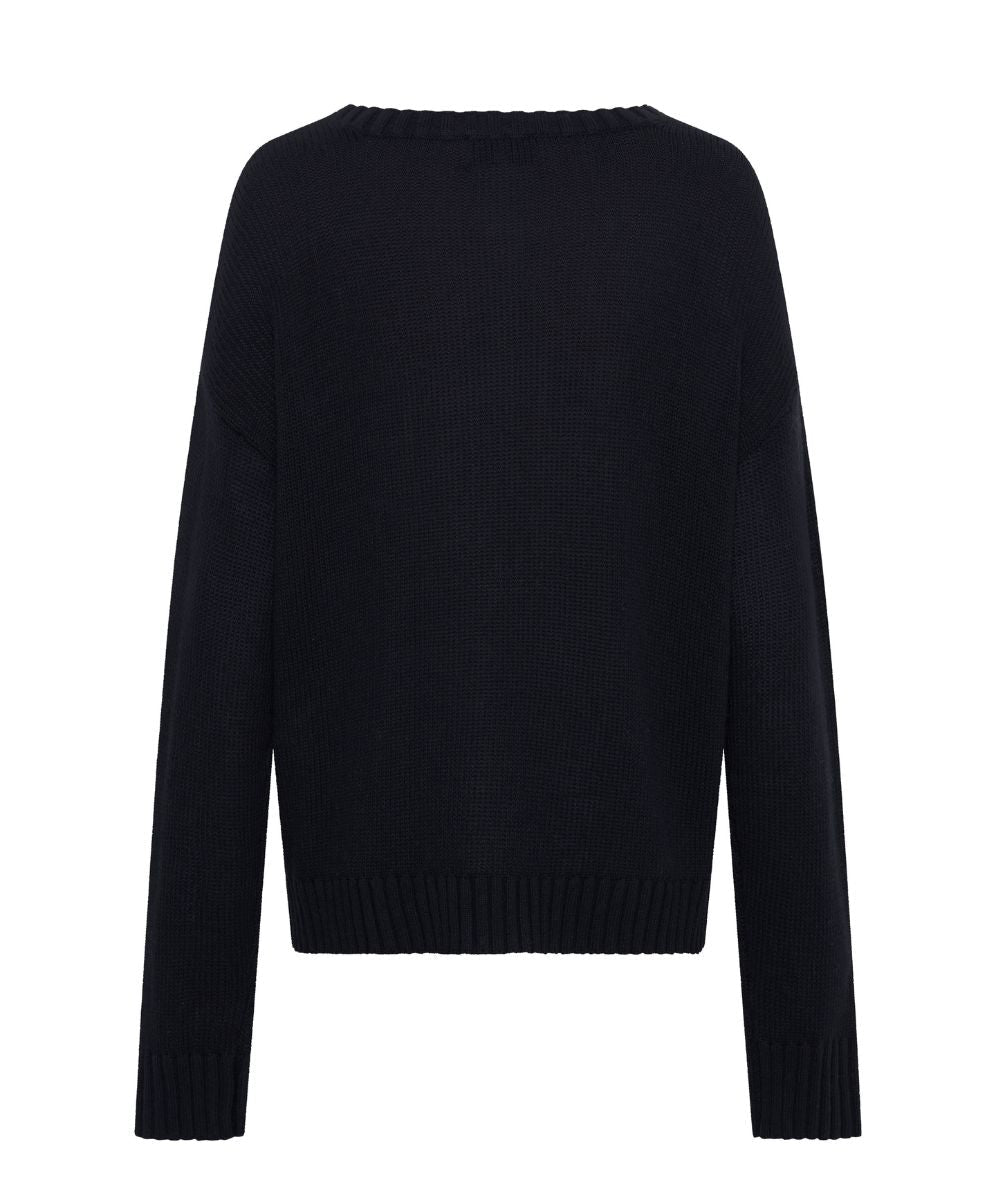 Classic Pocket Chunky Knit Sweater | Black