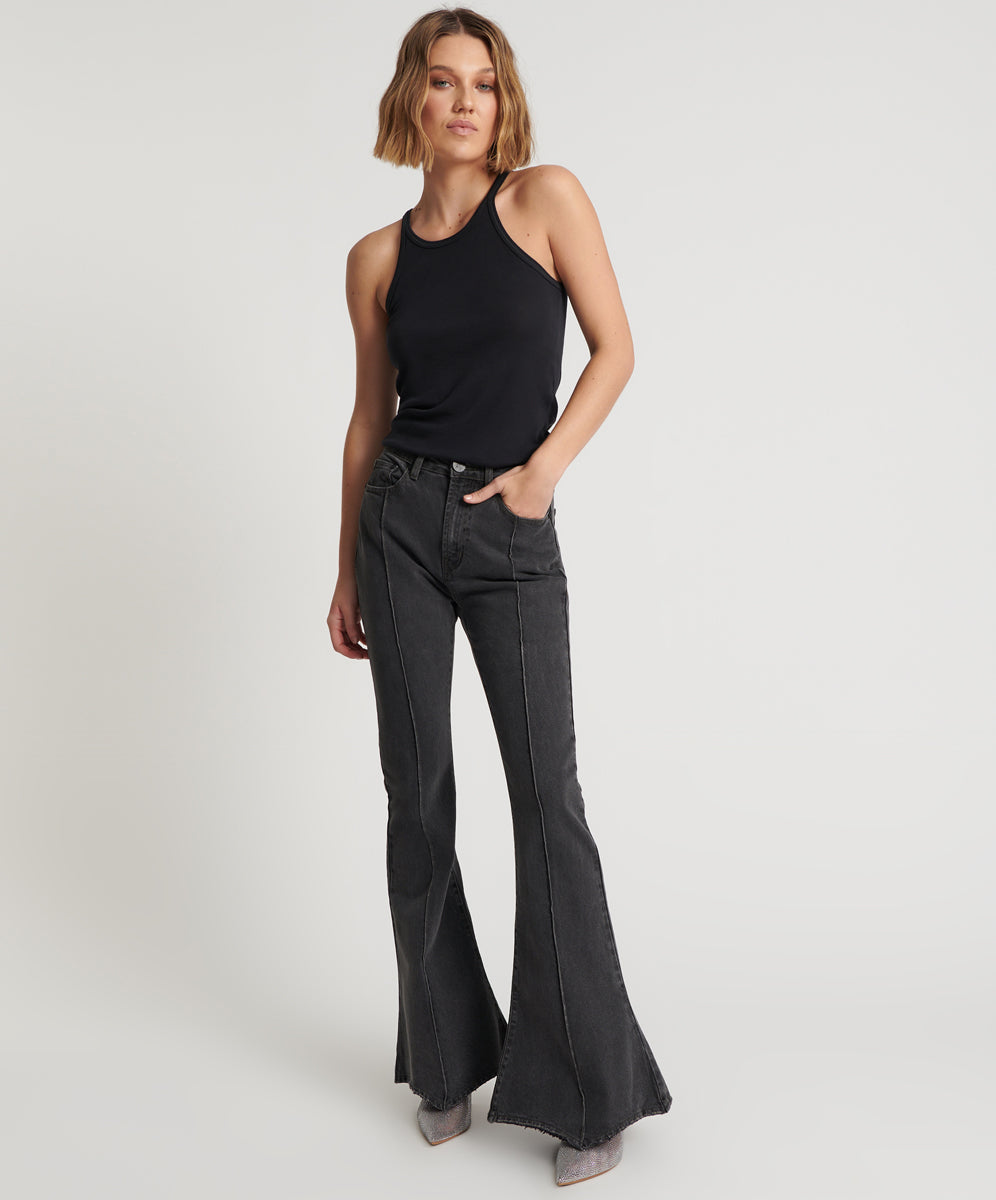 Trumpet High Waist Flared Denim Jeans | Washed Black