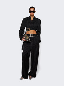 Women | Jean Paul Gaultier | Pinstripe Wool Belted Suit Pants | Black