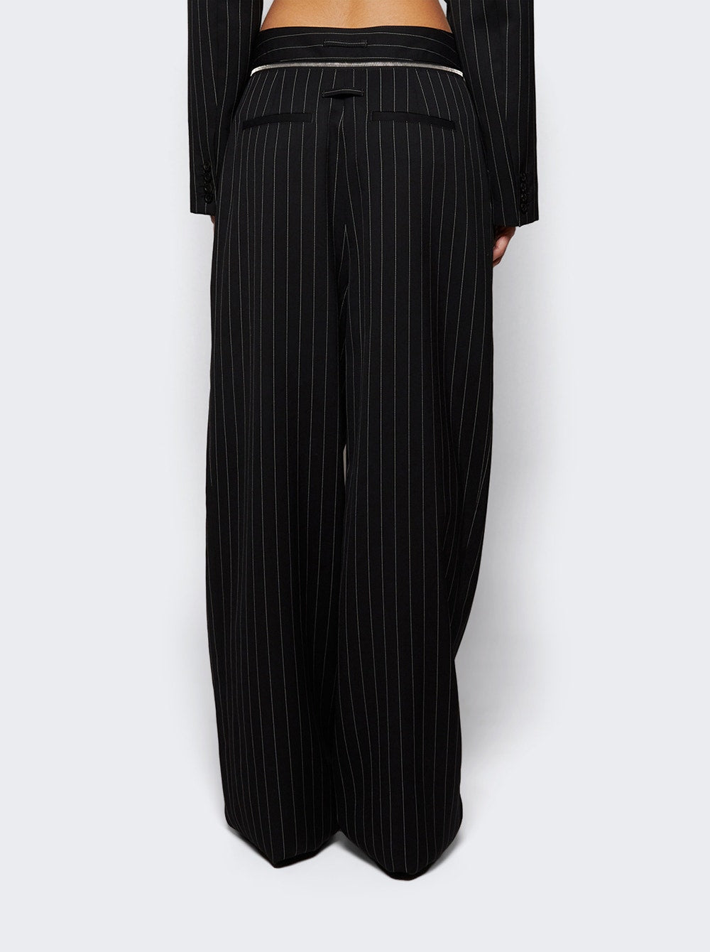Women | Jean Paul Gaultier | Pinstripe Wool Belted Suit Pants | Black