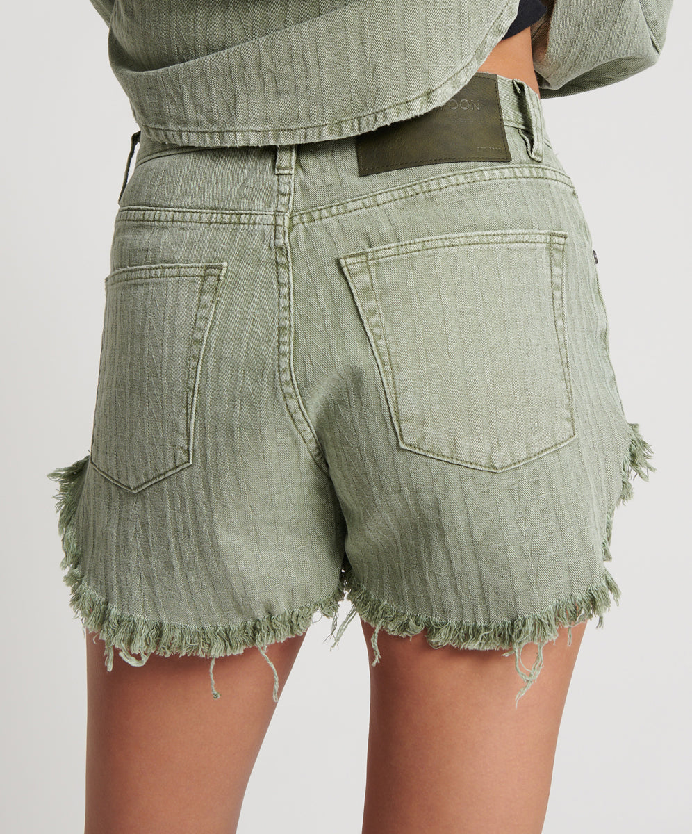 Outlaws Low Waist Mid Length Denim Shorts | Khaki