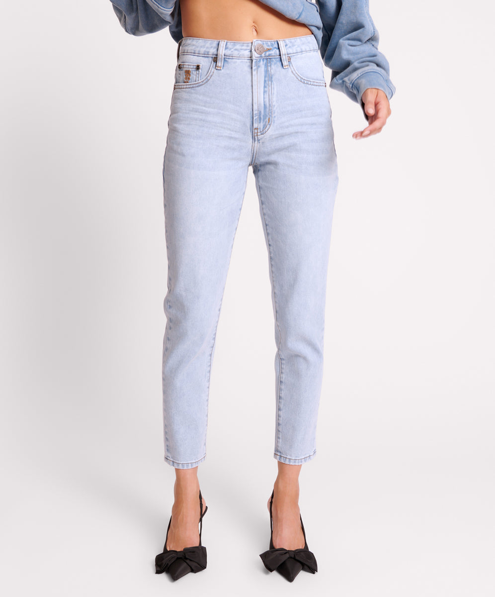 Legends High Waist Mom Fit Denim Jeans | Blue Latte