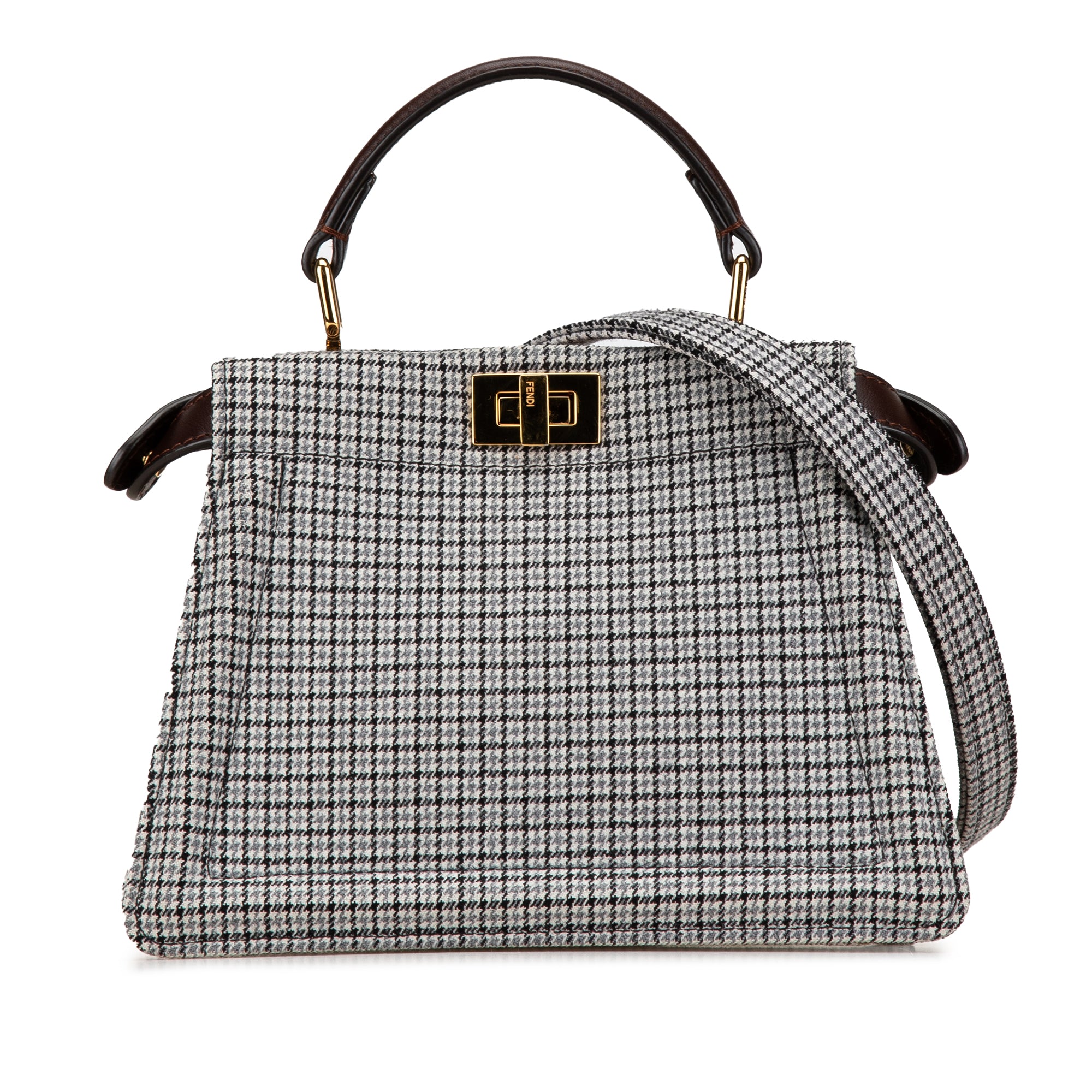 Fendi | Pre-Owned Small Wool Peekaboo ISeeU Houndstooth Satchel | Gray