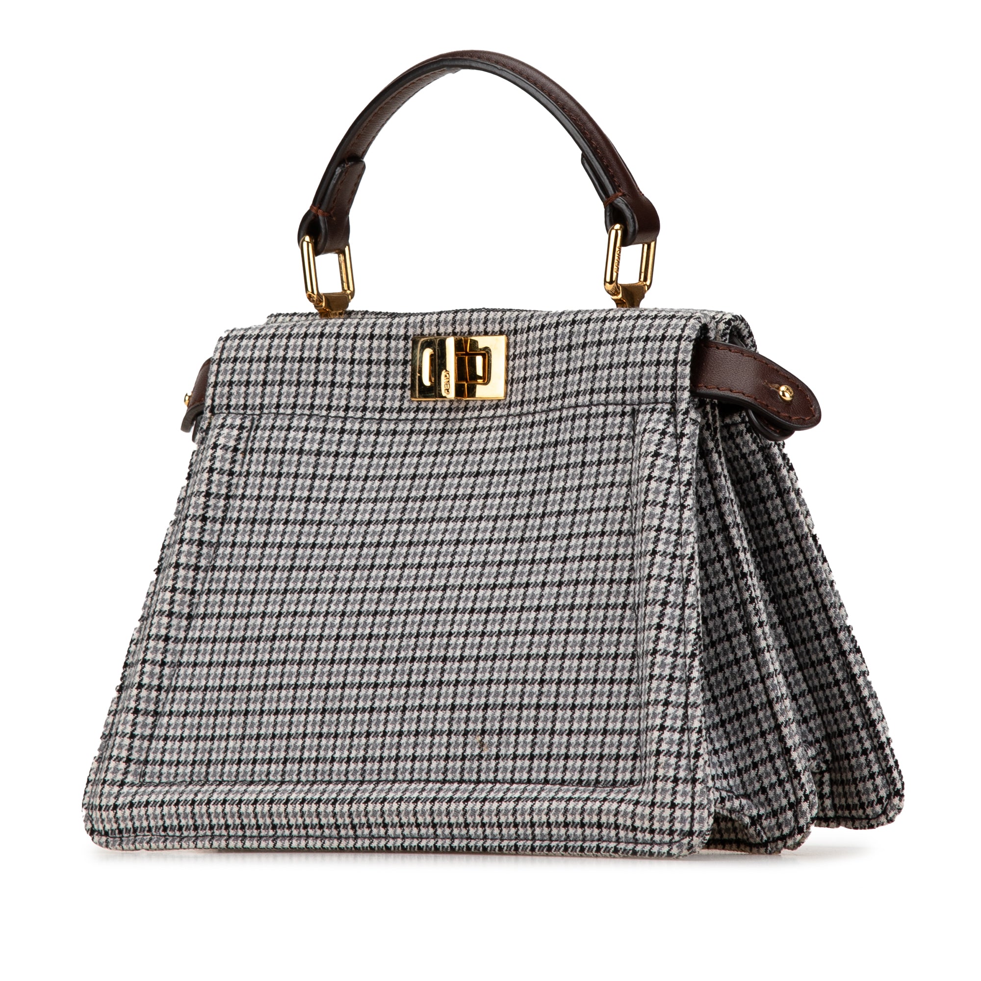 Fendi | Pre-Owned Small Wool Peekaboo ISeeU Houndstooth Satchel | Gray