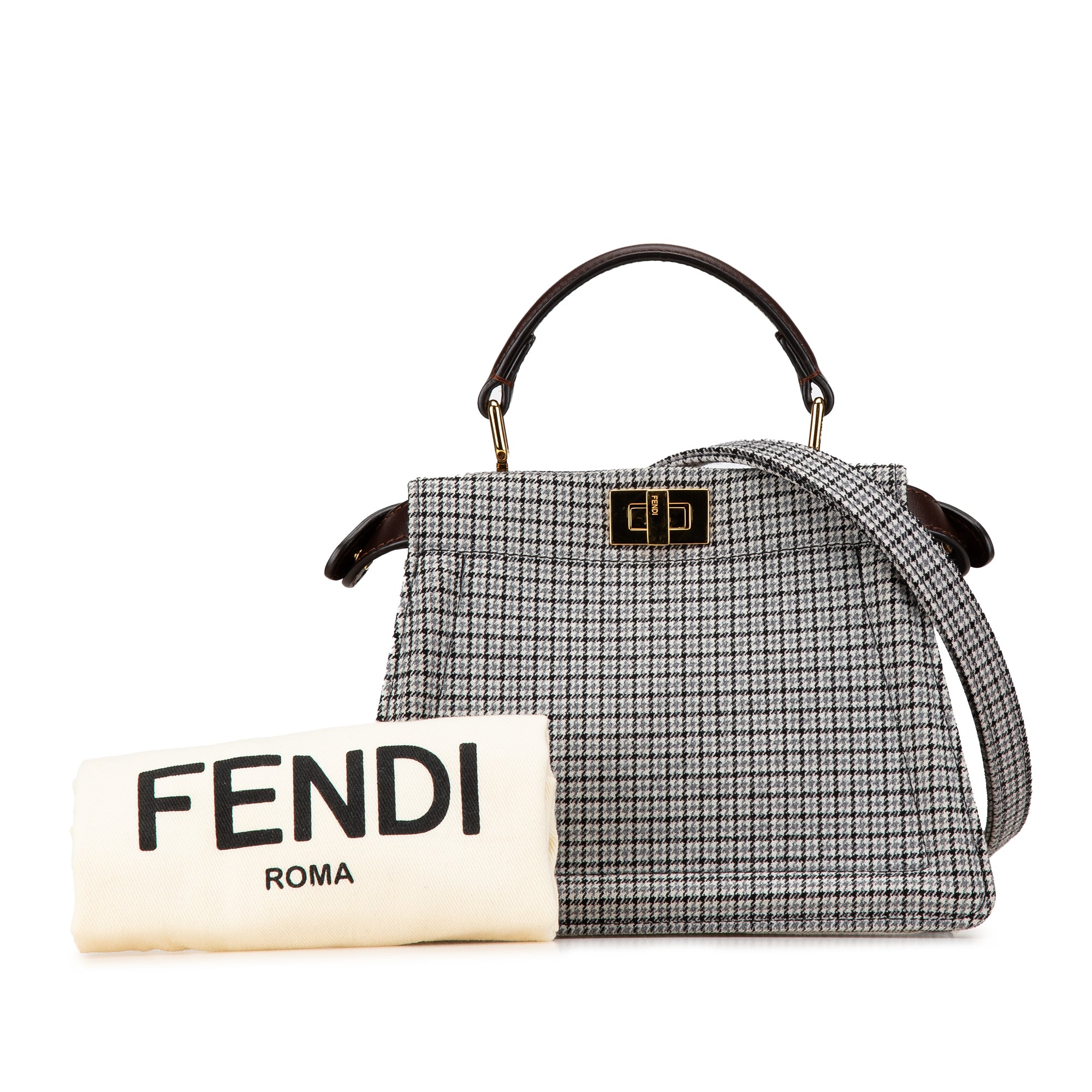 Fendi | Pre-Owned Small Wool Peekaboo ISeeU Houndstooth Satchel | Gray