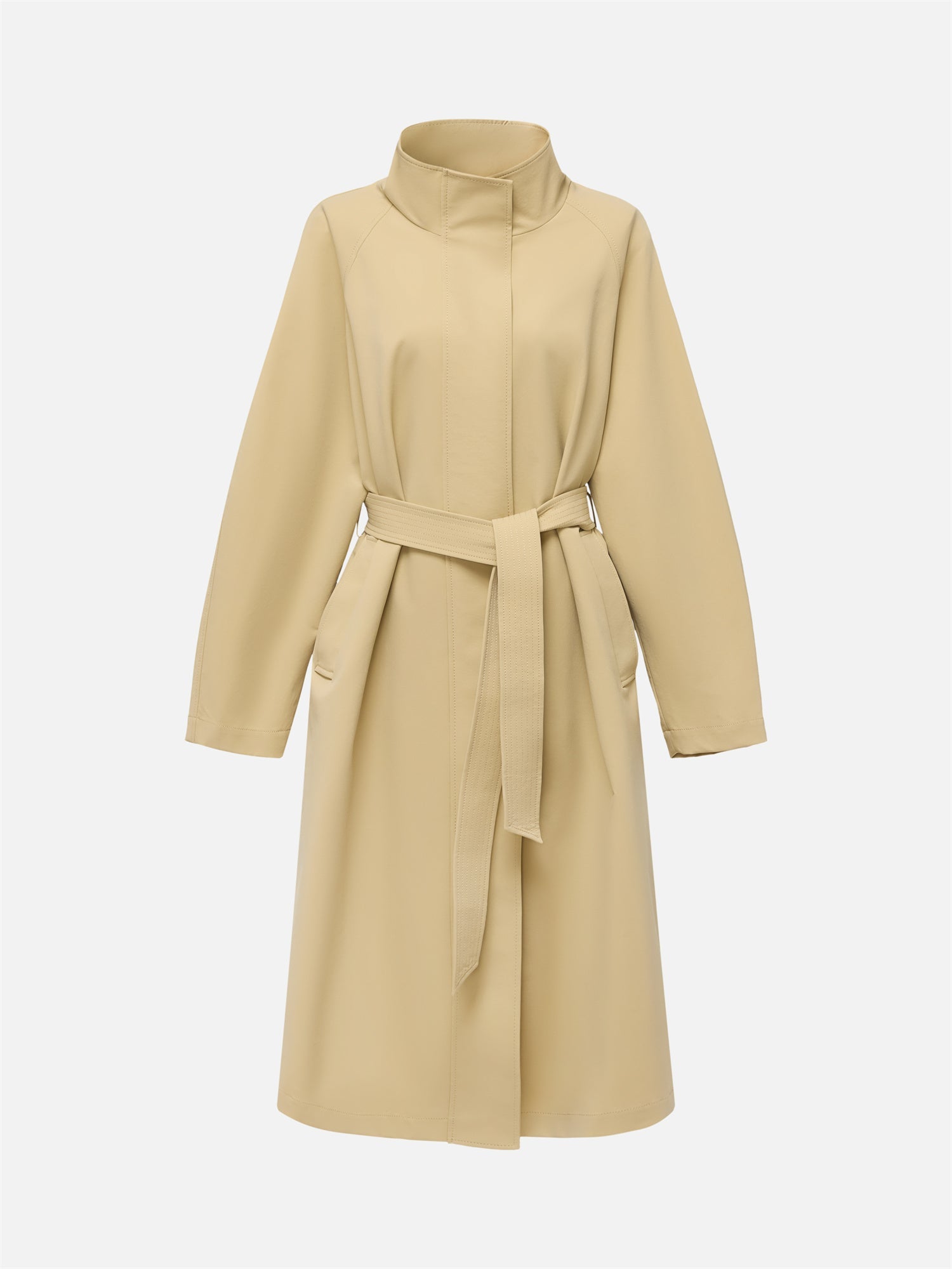 Stand Collar Belted Trench Coat | Khaki