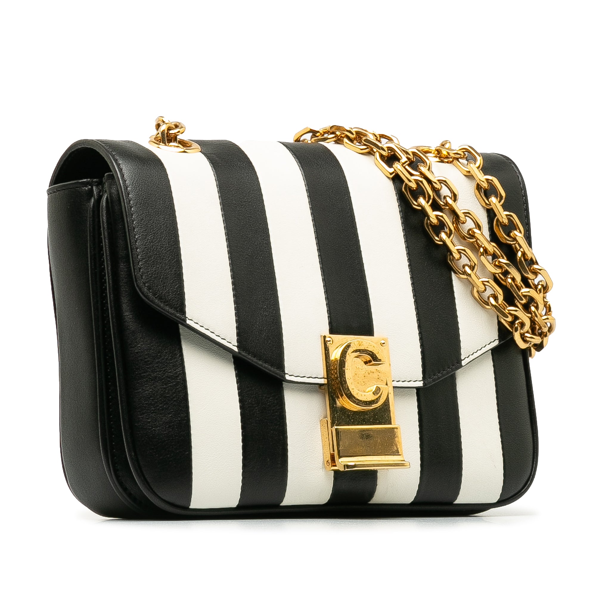 Celine | Pre-Owned Small C Striped Leather Bag | Black