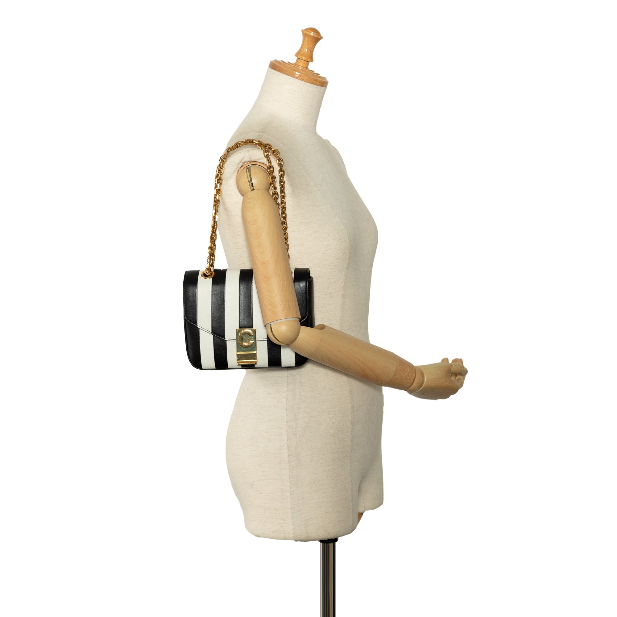 Celine | Pre-Owned Small C Striped Leather Bag | Black