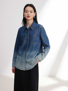 Rhinestone Embellished Denim Shirt | Navy