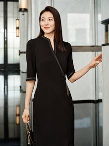 Chinese Style Waist-Cinched Dress | Black