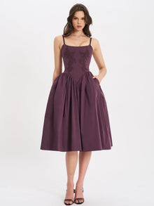 Oakleigh Blackberry Purple Cotton Lace-up Back Midi Dress | Black