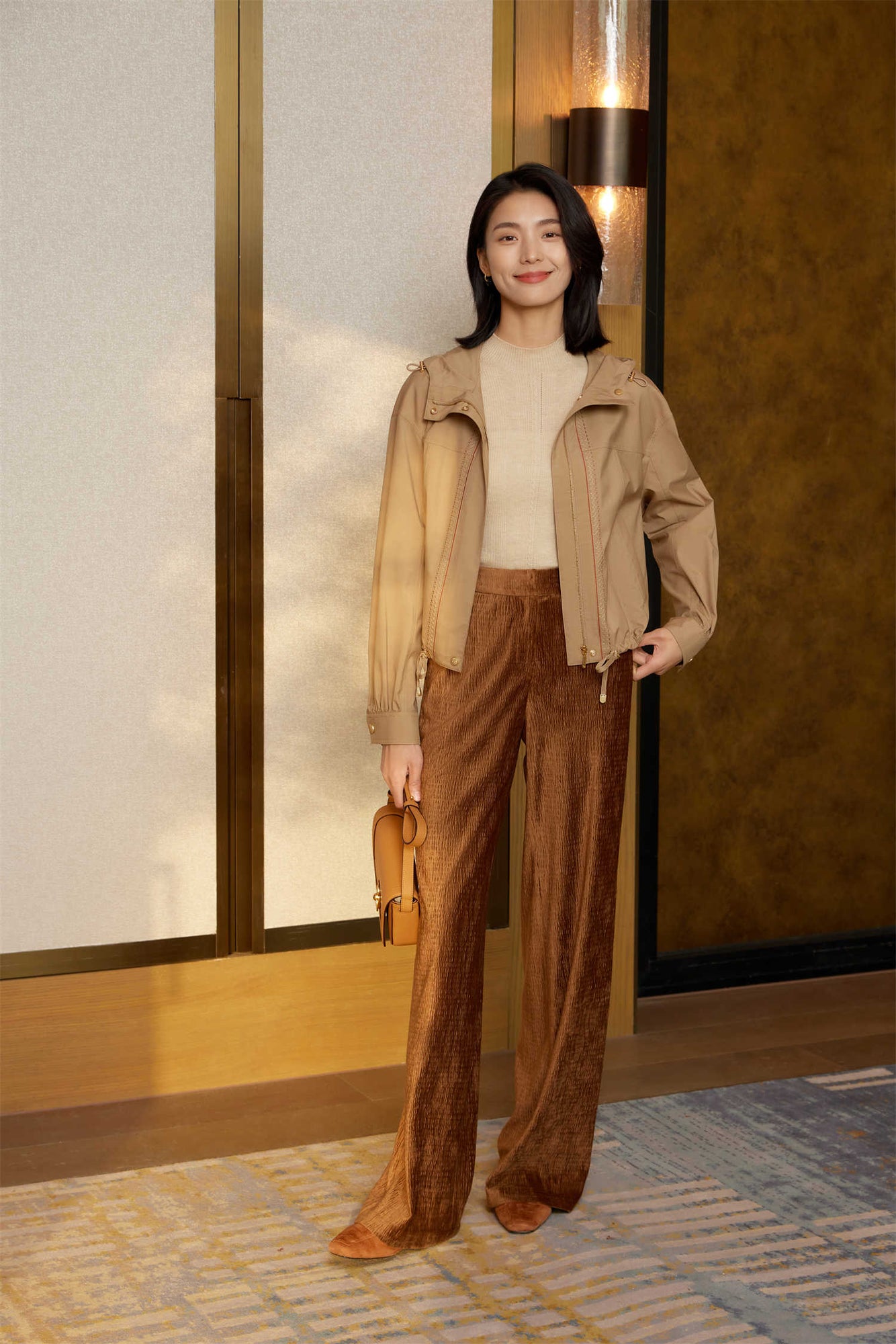 Silk and Wool Trench Coat | Khaki
