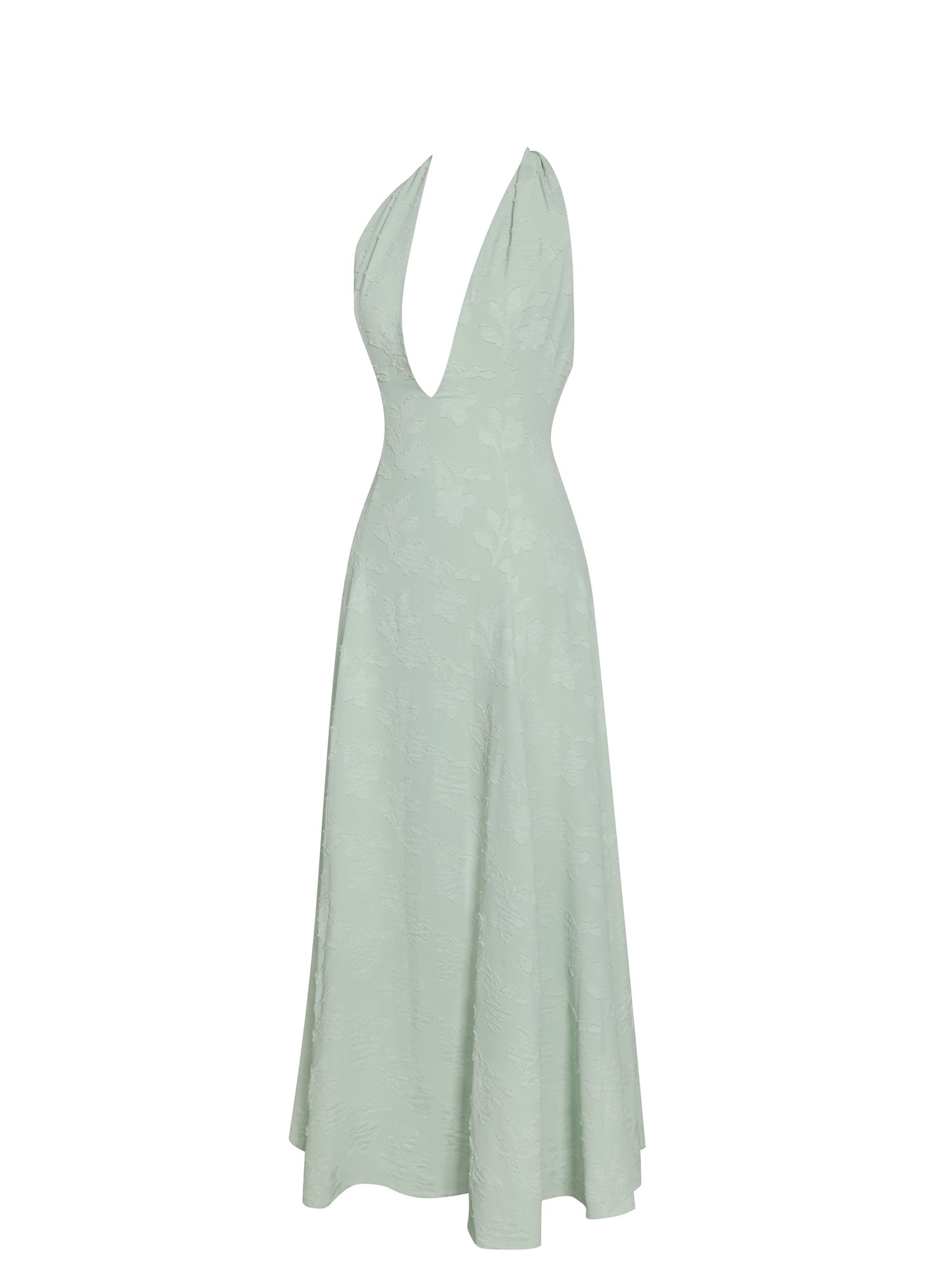Magda Deep V Neck Halter A-line Midi Dress | Mint Green