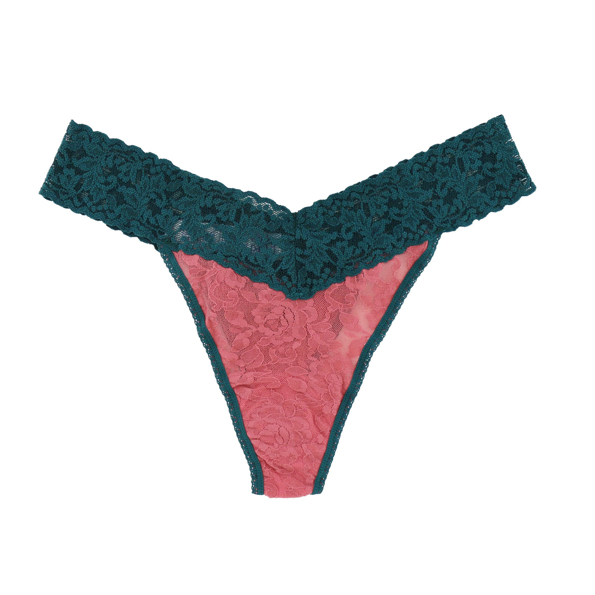 Signature Lace Original Rise Thong | Pnks/Evrg