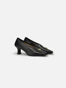 Peony Jade Square-Toed High Heel | Black