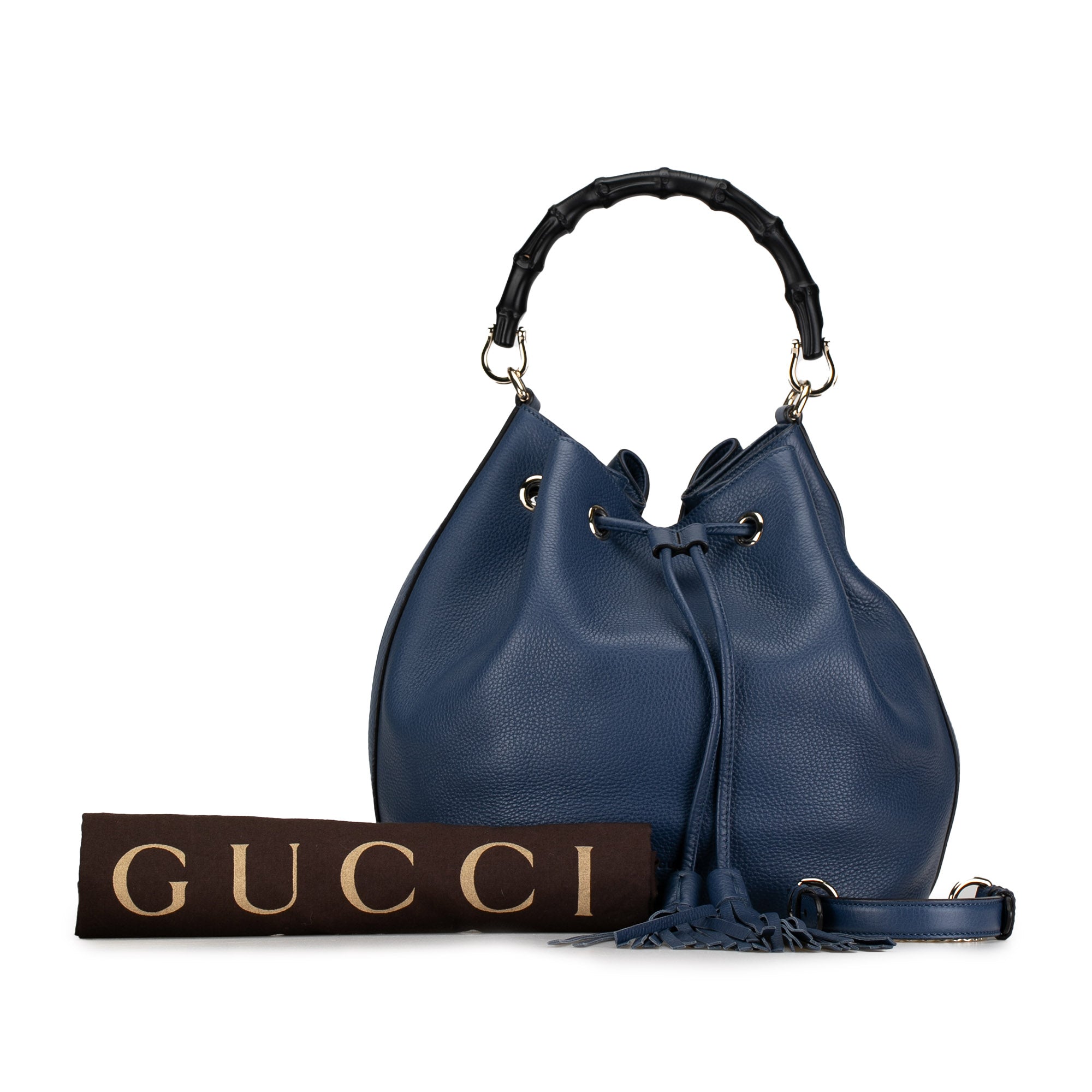 Gucci | Pre-Owned Leather Miss Bamboo Tassel Bucket Bag | Blue