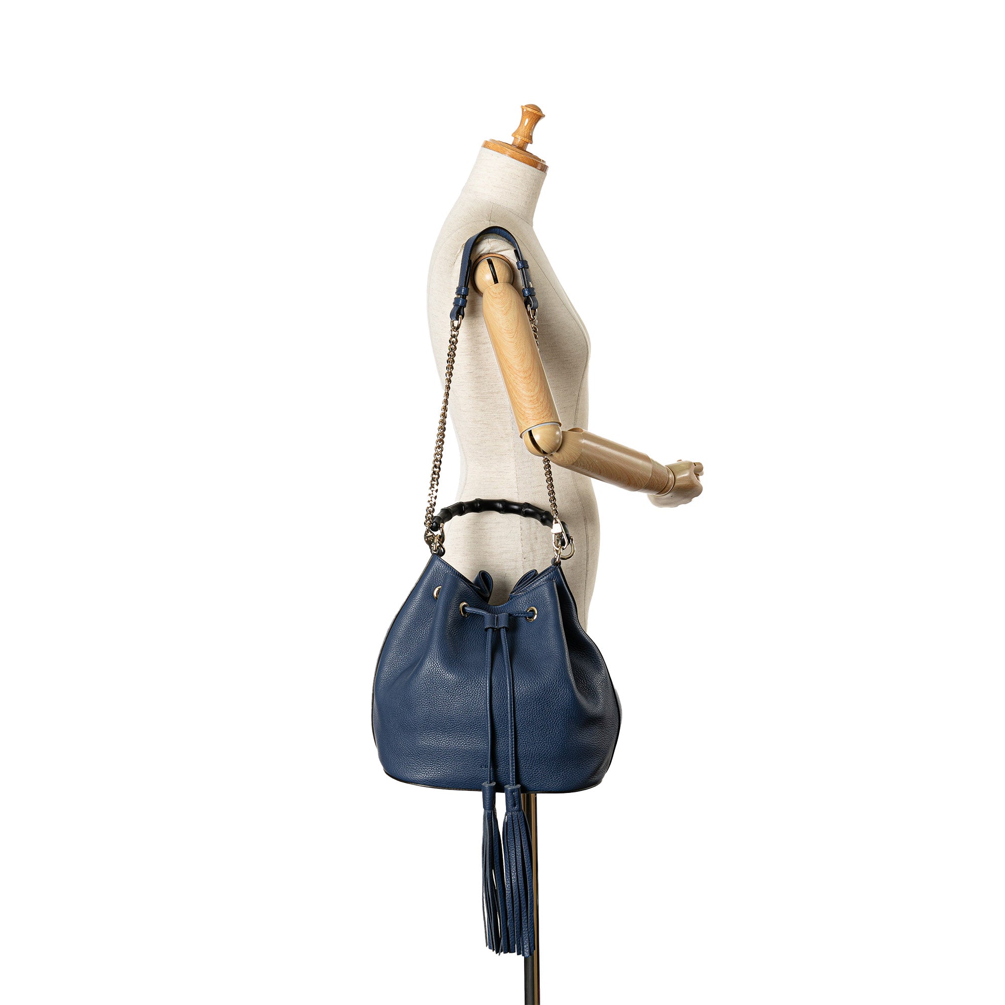 Gucci | Pre-Owned Leather Miss Bamboo Tassel Bucket Bag | Blue