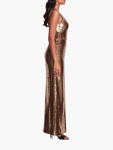 Metallic Open Back Gown | Gold