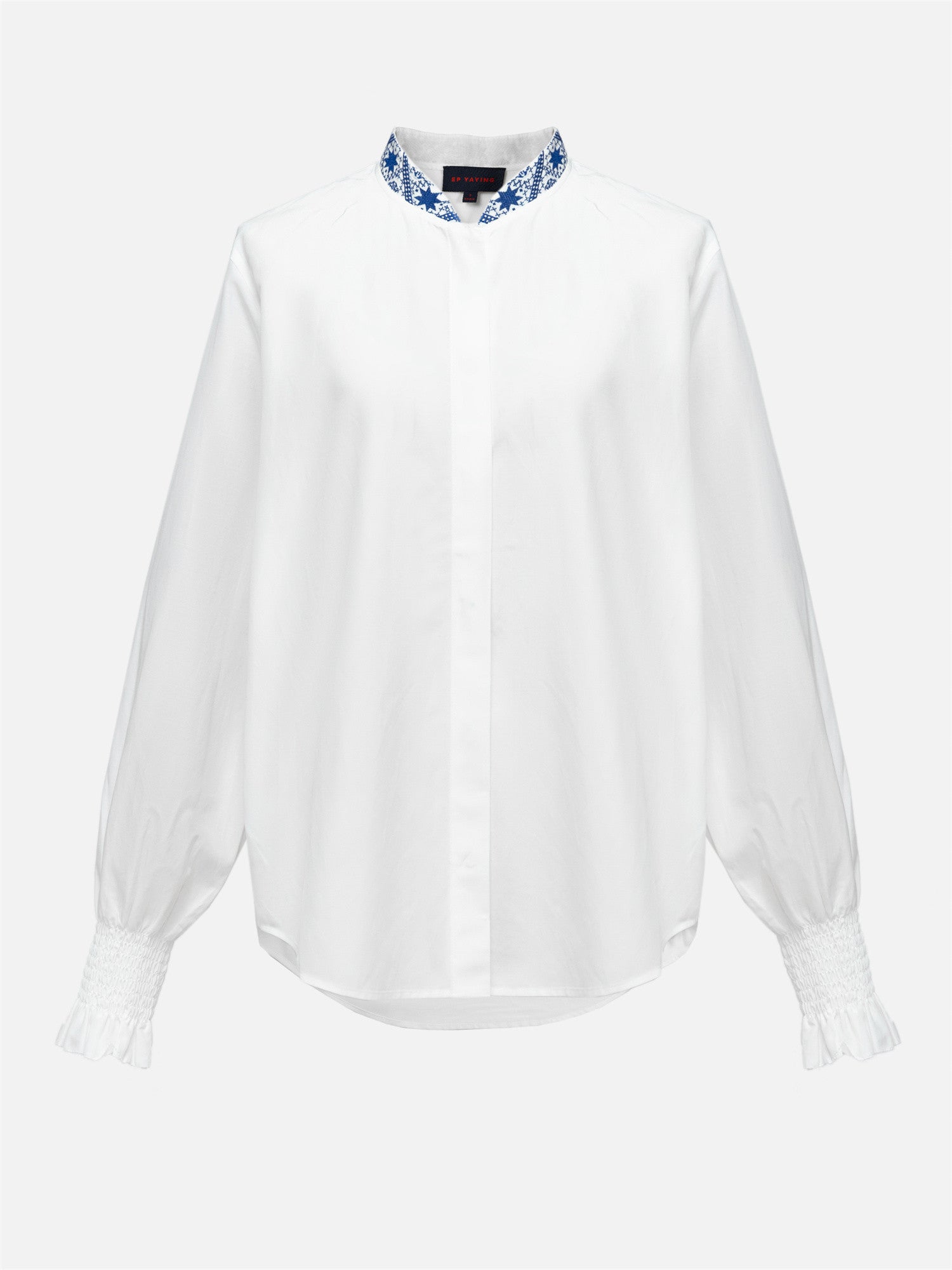 Ethnic-Style Stand Collar Shirt | White