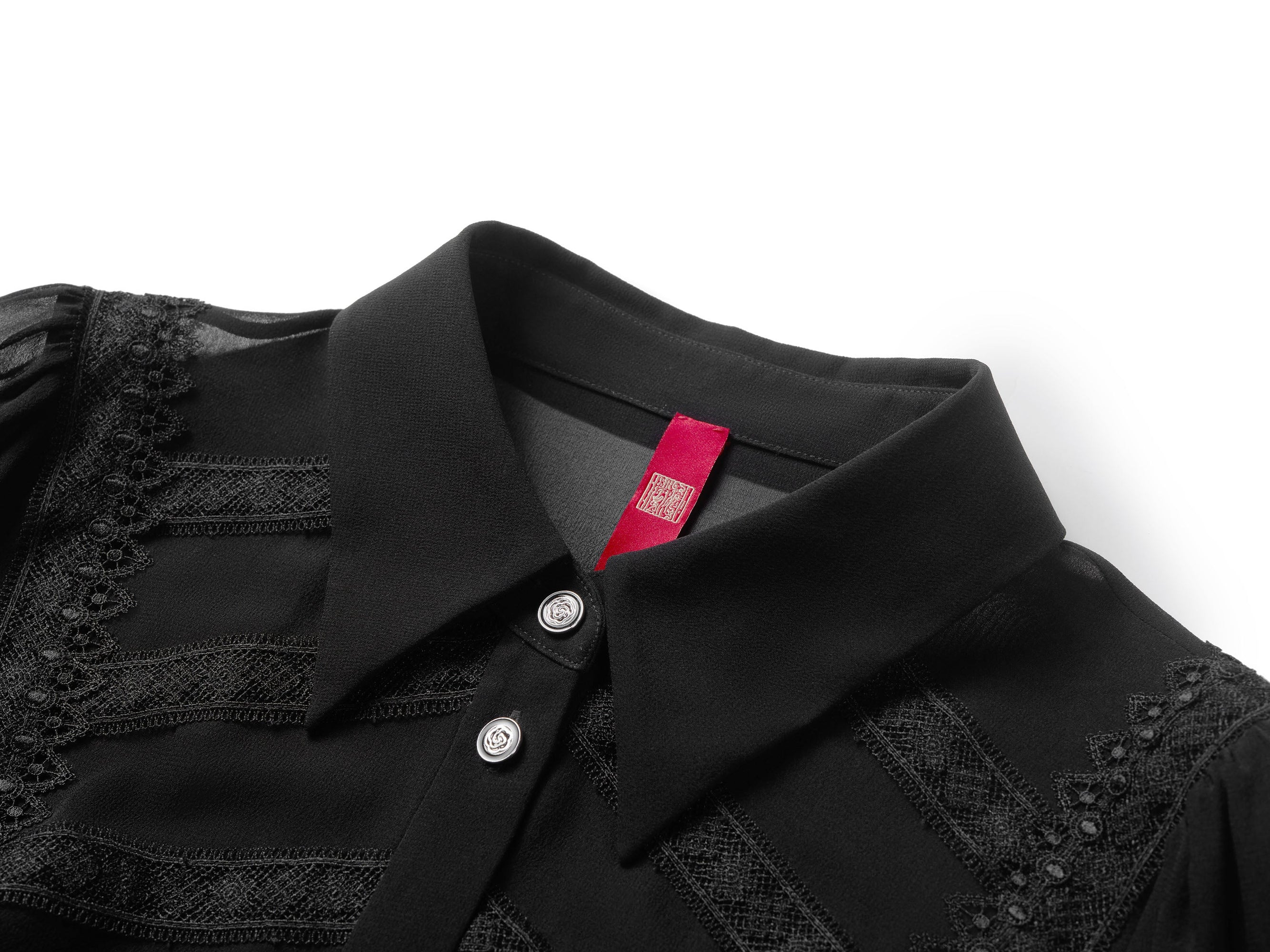 Semi-Sheer Button-Down Blouse | Black