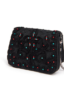 Beaded Textured Handbag | Black