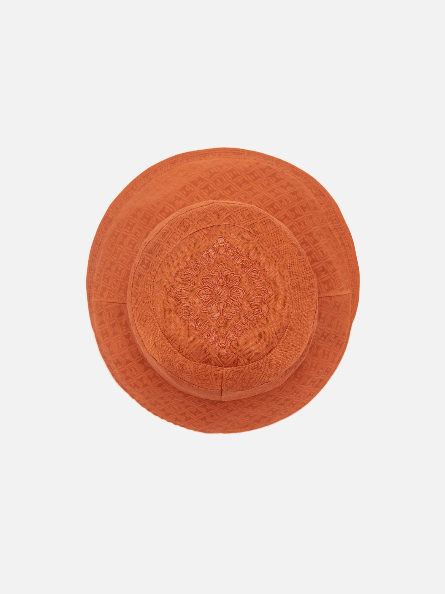 Chinese Style Silk Embroidered Bucket Hat | Rust