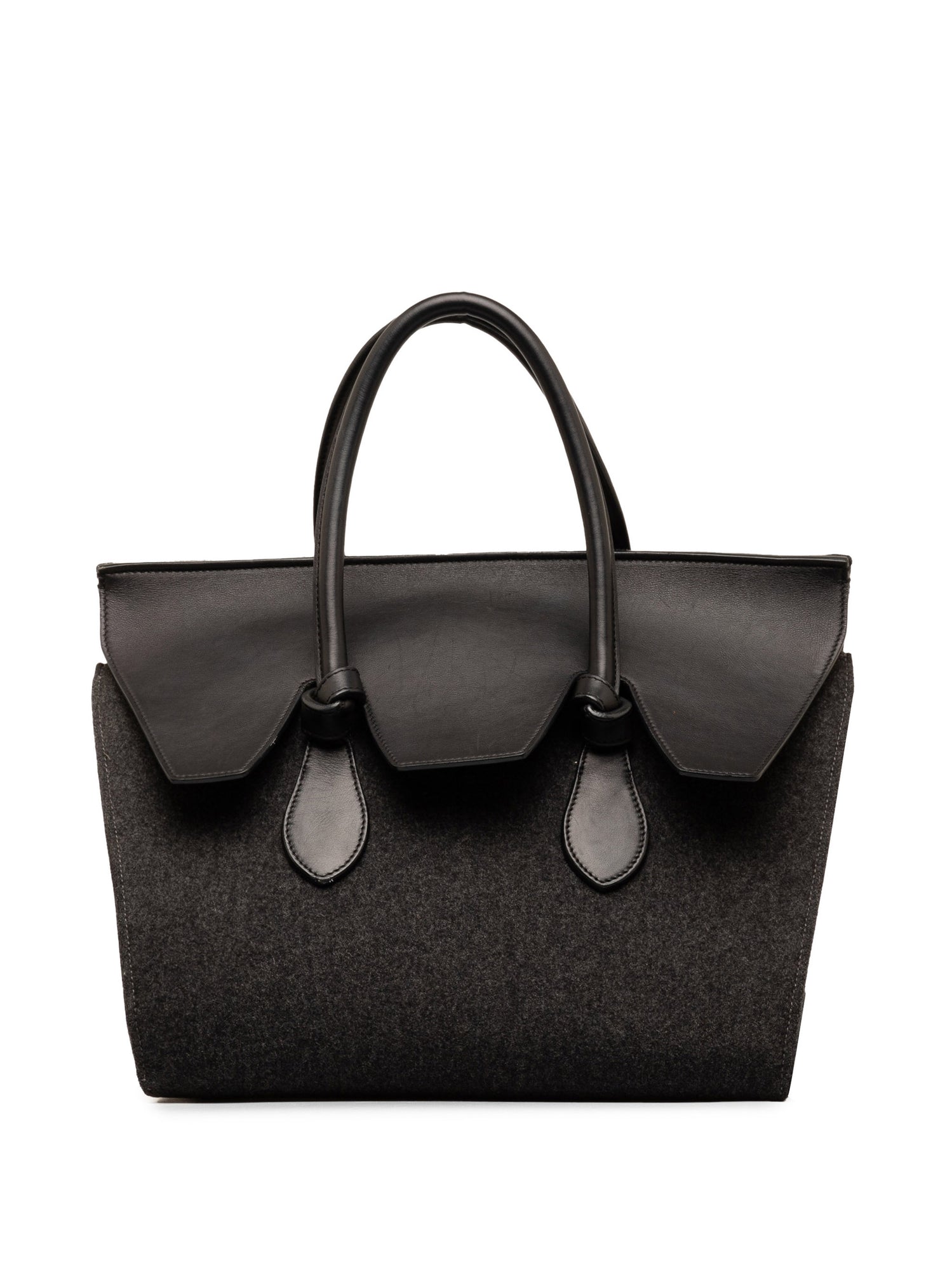 Celine | Pre-Owned Felt and Leather Tie Knot Tote | Gray
