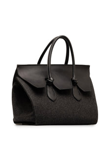 Celine | Pre-Owned Felt and Leather Tie Knot Tote | Gray