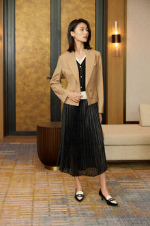 Pleated Gauze Midi Skirt | Black