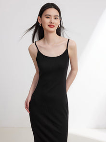 Long Slim Suspenders Dress | Black