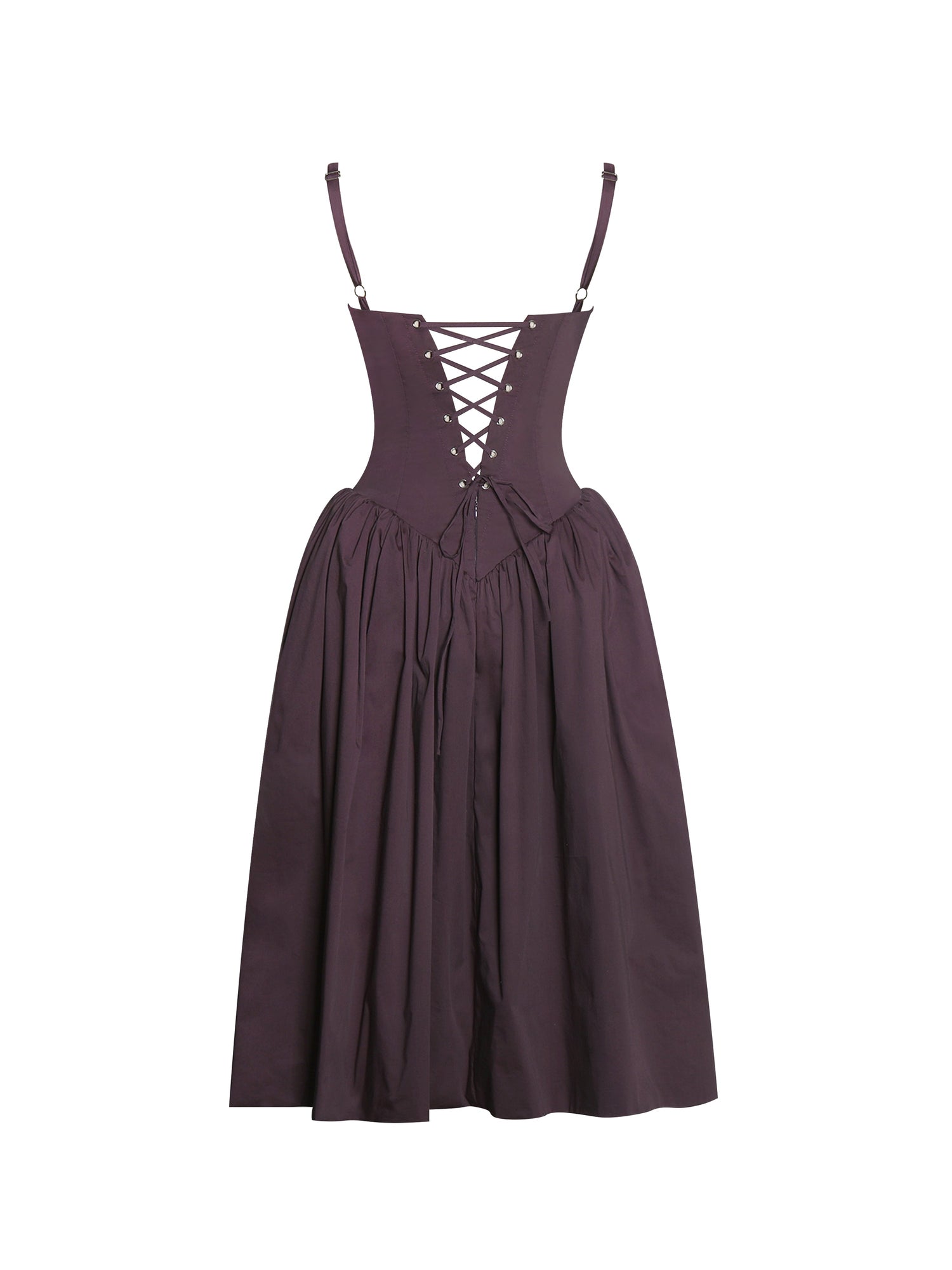 Oakleigh Blackberry Purple Cotton Lace-up Back Midi Dress | Black