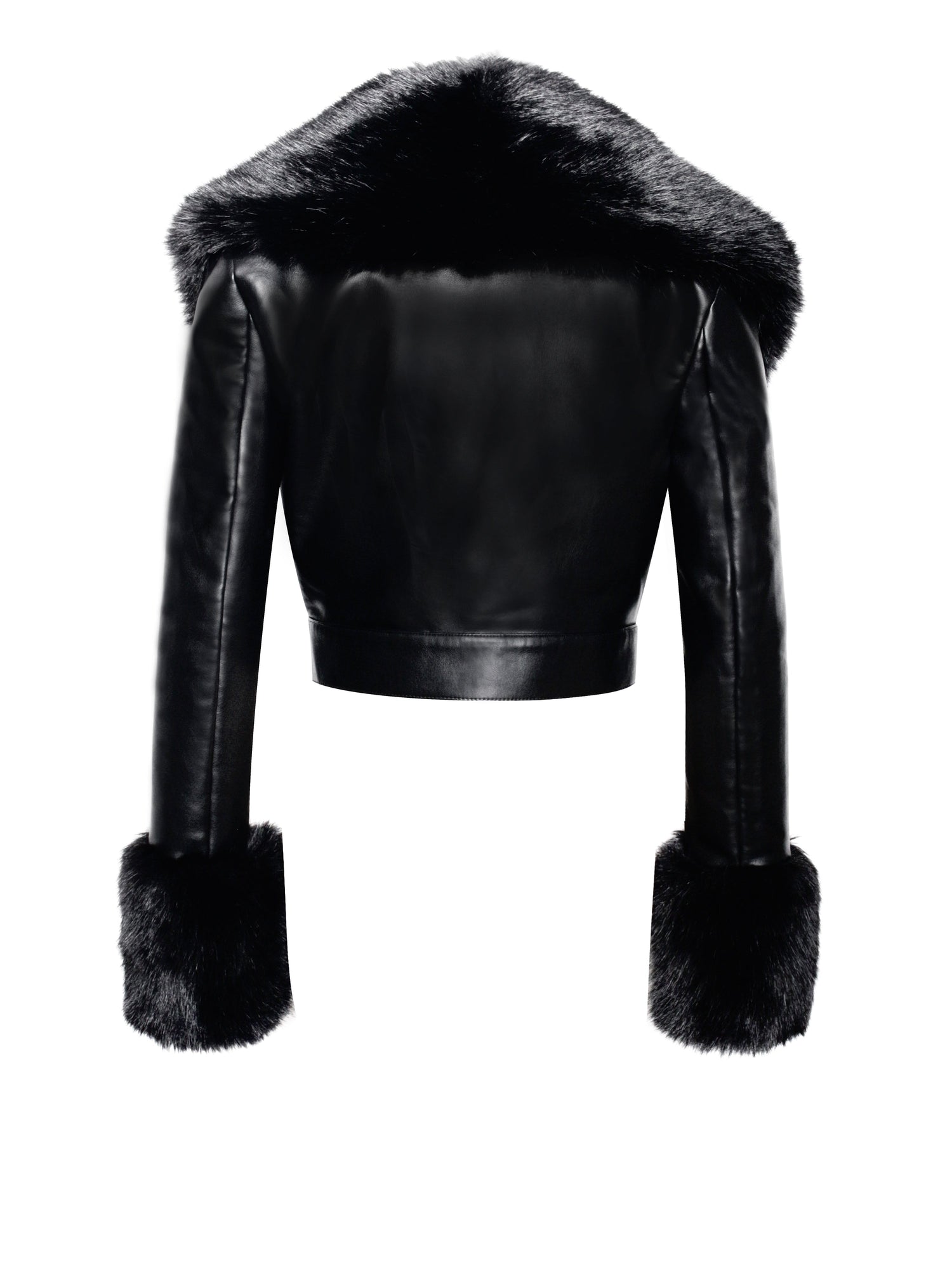 Ziah Cropped Leather Jacket with Fur Collar | Black