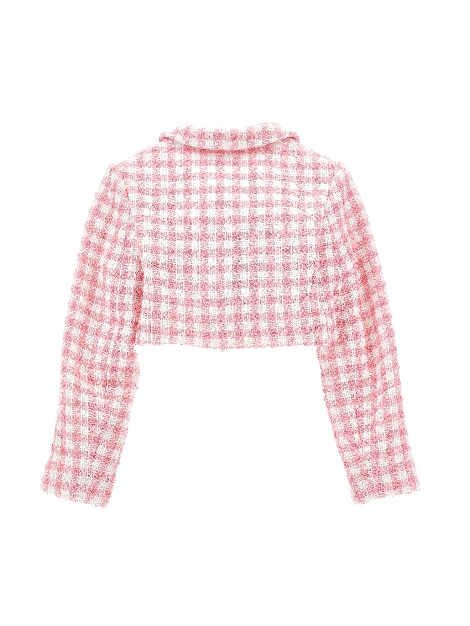 Girls | Short Houndstooth Jacket | White/FairyTale Pink