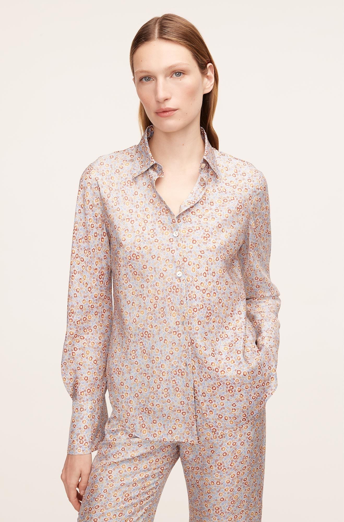 Violet Fleur Silk Blouse | Violet Fleur Glass Blue Combo