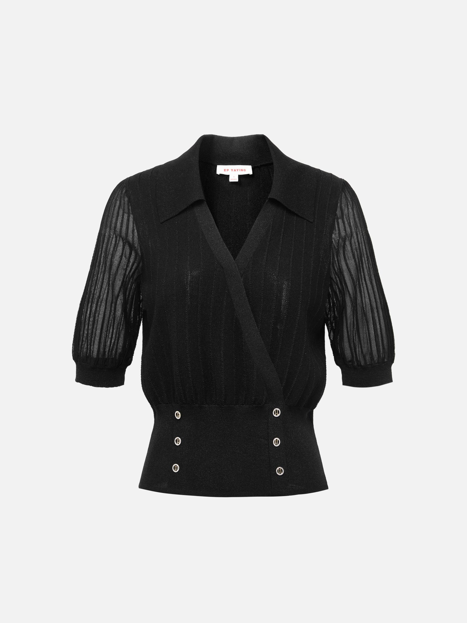 Wrap-Style Knit Top | Black