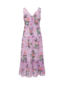 Silk Floral Midi Dress | Purple