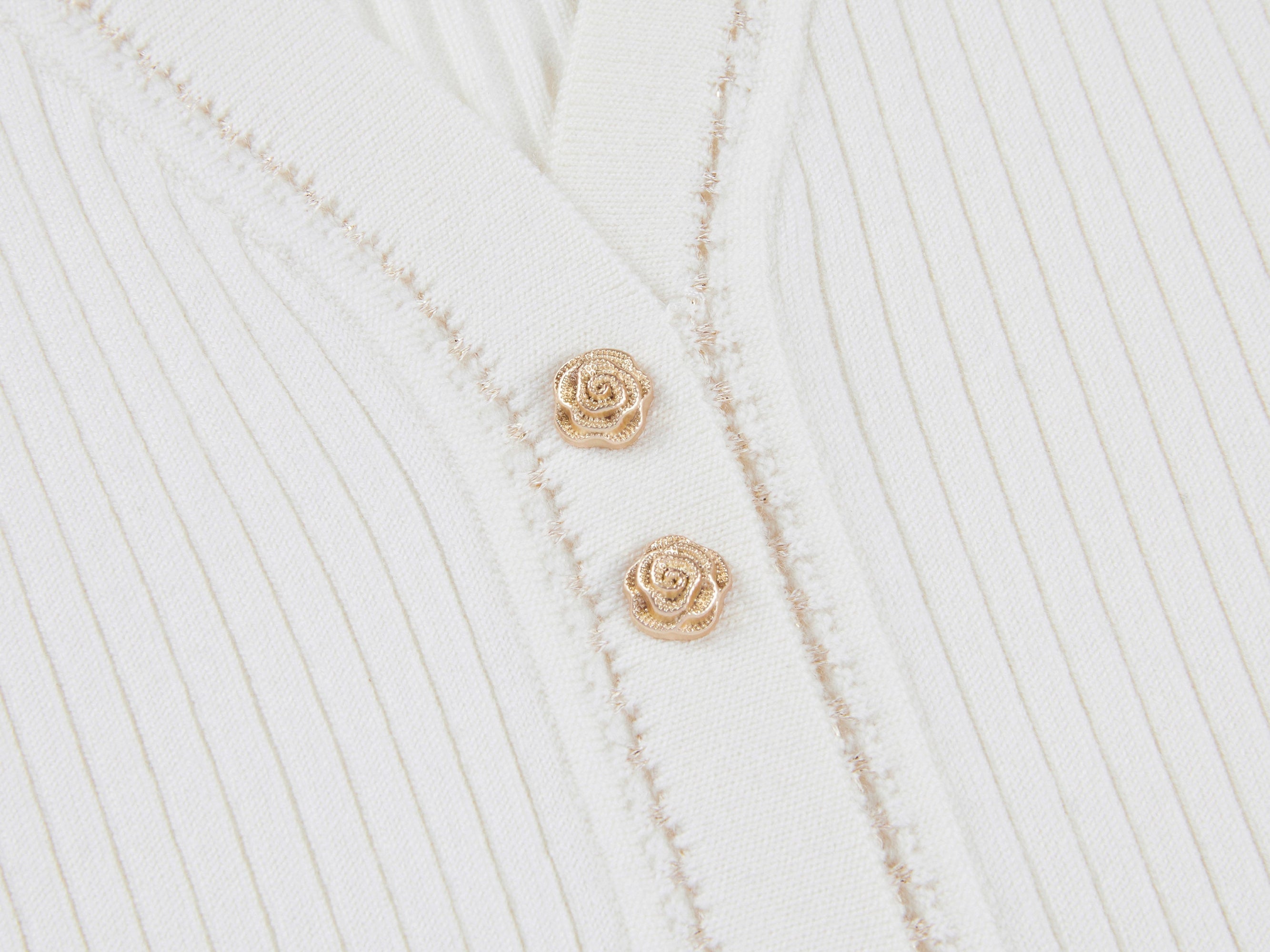 Button V-Neck Ribbed Knit Top | White